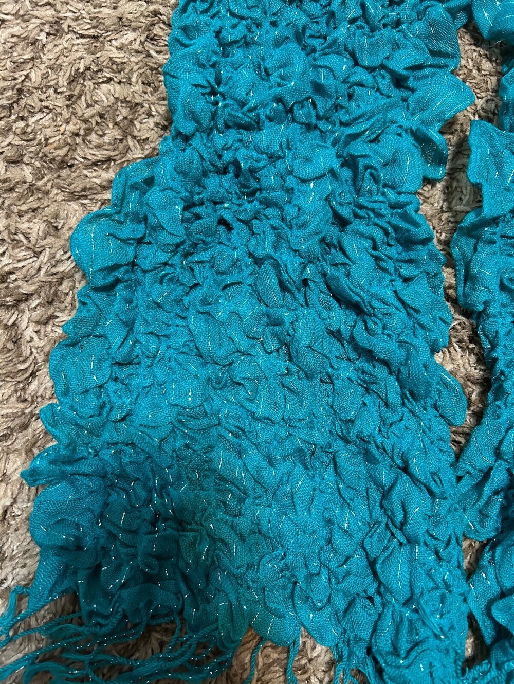 Joe Boxer Teal Ruffled Scarf with Metallic Thread - Picture 2 of 4